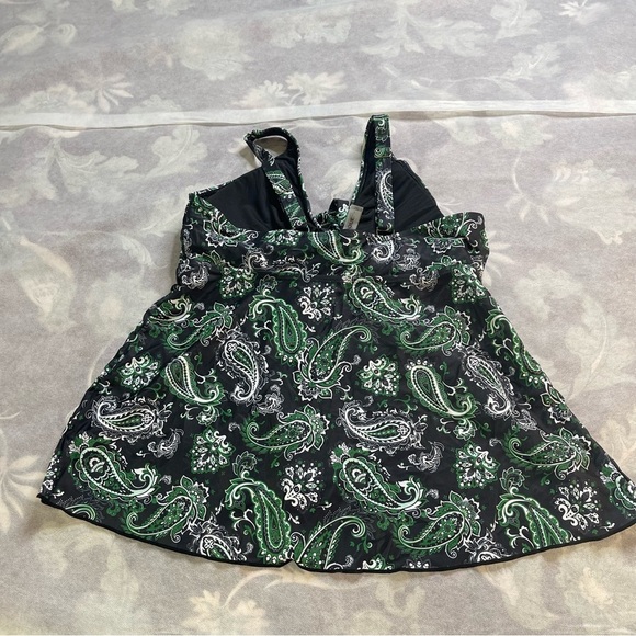 Yonique Womens Tankini Swim Top Loose Fit Bathing Suit No Bottom Green Paisley L - Picture 3 of 9